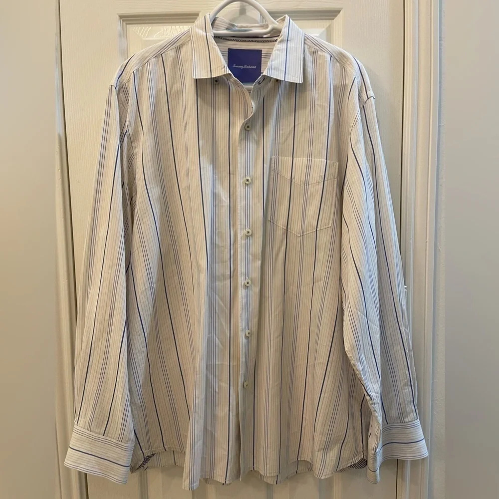 Tommy‎ Bahama Striped Men’s Long Sleeve Button Down Contrast Cuff 100% Cotton XL